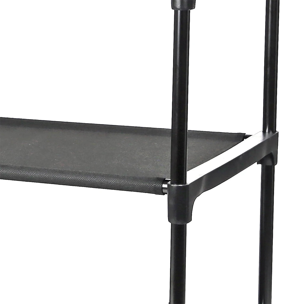 4-Shelf Closet Organizer with 2 Fabric Bins, Black, Metal Frame