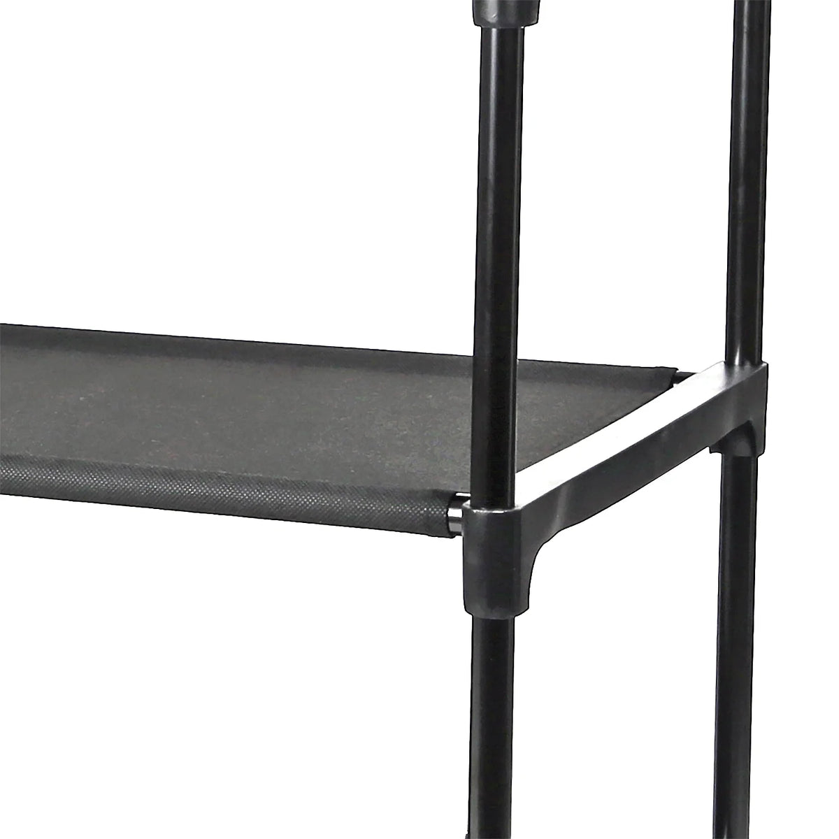 4-Shelf Closet Organizer with 2 Fabric Bins, Black, Metal Frame