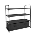 4-Shelf Closet Organizer with 2 Fabric Bins, Black, Metal Frame